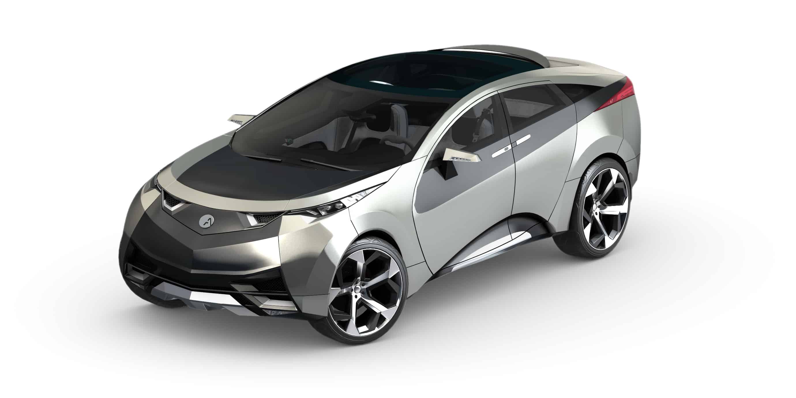 Top view of shiny silver futuristic car